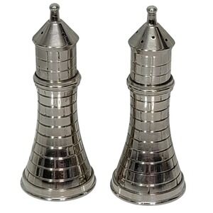 AM Silver Lighthouse Salt and Pepper Shakers Set Nautical Coastal Decor India